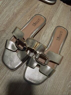 Metallic Gold Slide Sandals - Women